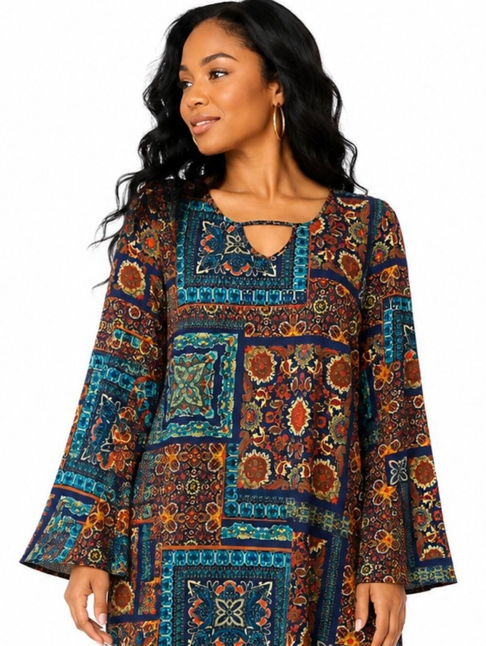 Bohemian Patchwork Print Tunic Top